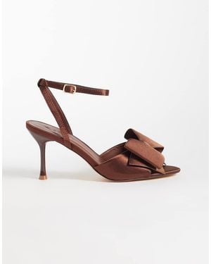 SEQWL Bell Satin Bow Heeled Sandals - Brown