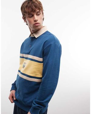 Parlez Long Sleeve Stripe Rugby Shirt - Blue