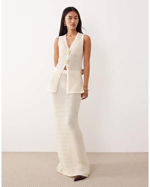 Pretty Lavish Pointelle Knit Maxi Skirt Co-Ord - Natural