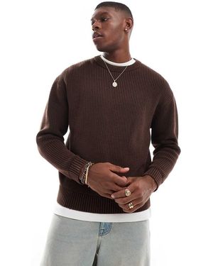Pull&Bear Maglione Lavaggio Acido A Coste - Marrone