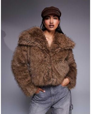 River Island Cropped Faux Fur Jacket - Brown