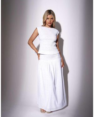 South Beach Broderie Smocked Waist Maxi Skirt - White