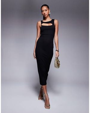 ASOS Sleeveless With Asymmetric With Trim Detail Midi Dress - Blue