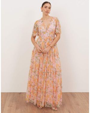 ANAYA Floral V Neck Sequin Maxi Dress - Pink