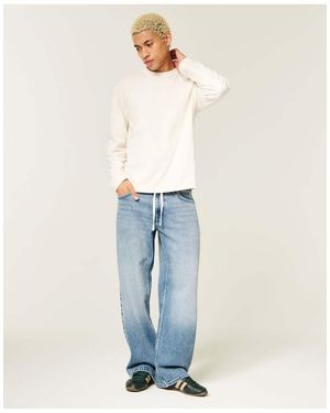 Hollister Low-Rise Medium Wash Drawstring Waist Baggy Jeans - Blue