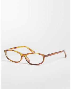 ASOS Gafas Efecto Con Montura Estrecha Ovalada Rectangular Y Lentes Transparentes Con Filtro De Luz Azul-Marrón - Neutro