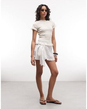 Monki Crinkle Tie-side Mini Skirt - White