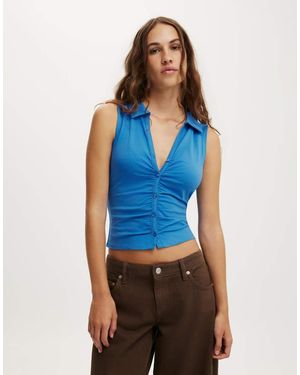 Cotton On Gathered Front Polo - Blue
