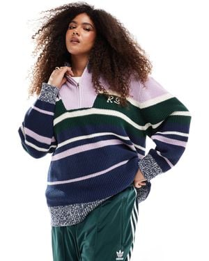 Renee Studio Plus Exclusive Ribbed Half Zip Funnel Neck Embroidered Logo Jumper - Blue