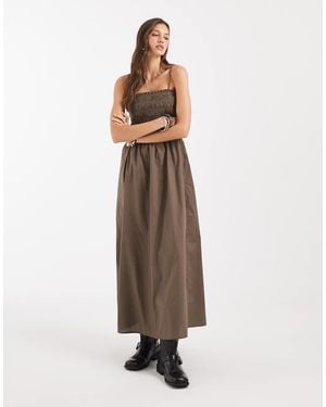 Object Midi Cami-Jurk Met Gesmokt Lijfje - Naturel