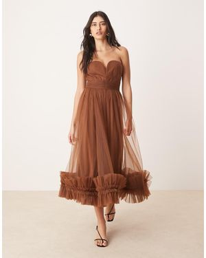 LACE & BEADS Vestito Con Corsetto E Gonna Al Polpaccio - Marrone