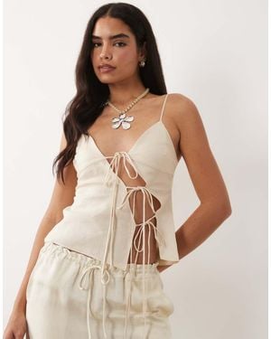 Lioness Mariah Linen Rich Asymmetric Tie Detailing Cami Top - Natural