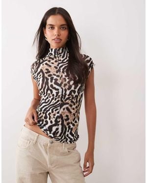 ASOS Doorschijnende Hoogsluitende Top Met Korte Mouwen En Naaddetail - Zwart