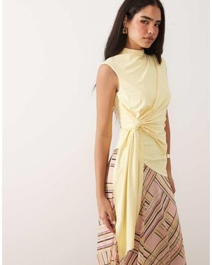 ASOS Grown On Neck Sleeveless Top With Tie Detail - Natural