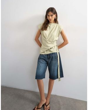 TOPSHOP Wrap Detail Cap Sleeve Top - Grey