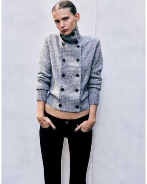 Weekday High Neck Button Cardigan - Blue
