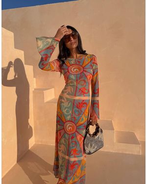 Never Fully Dressed Aria Mesh Long Sleeve Maxi Dress - Natural