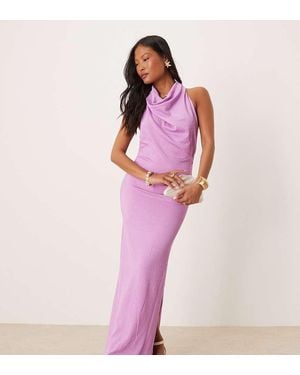 Vila Textured Cowl Neck Low Back Maxi Dress - Pink