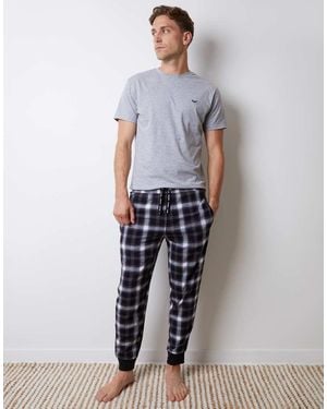 Threadbare Cotton Blend Short Sleeve Check Pyjama Set - White