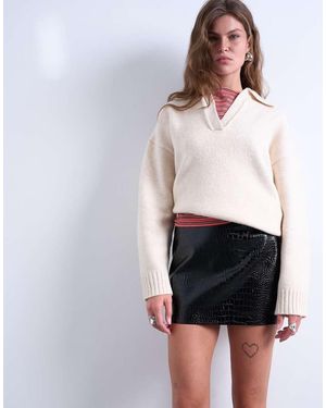 TOPSHOP Seamed Detail Faux Leather Mini - White
