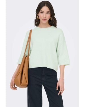 Jdy Chloe gerippter strickpullover mit rundhalsausschnitt und überschnittenen schultern - Weiß