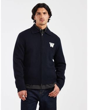 DOUBLE A by WOOD WOOD 100% Lambswool Tay Zip Through Cardigan - Blue