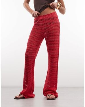 Monki Crochet Style Wide Leg Pants - Red
