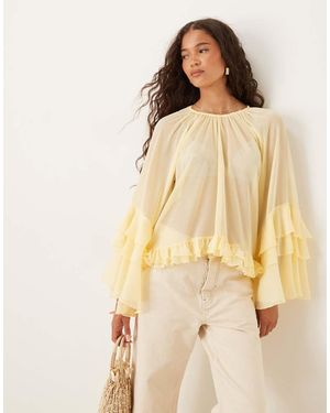 ASOS Chiffon Ruffle Sleeve Blouse - Natural