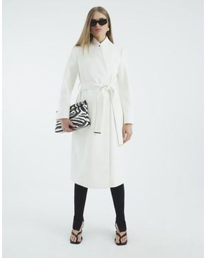 River Island Notch Collar Belted Wrap Coat - White