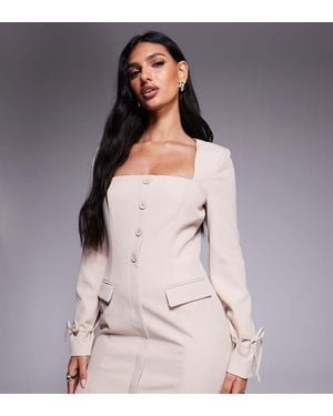 Kaiia Exclusive Square Neck Bow Cuff Detail Tailored Blazer Mini Dress - Natural