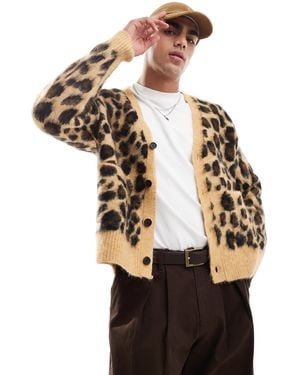 Bershka Leopard Knitted Cardigan - Black