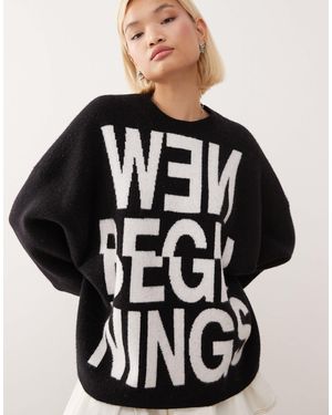 Weekday Oversized Sweater With New Beginnings Jacquard Design - Black