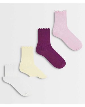 Lindex Pack De 4 Pares De Calcetines De Varios Colores De Caña Alta Con Ribete Ondulado De Canalé De - Rosa