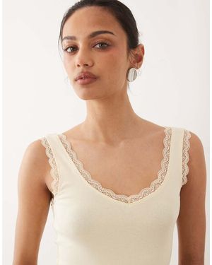 New Look Lace Trim Singlet - Natural