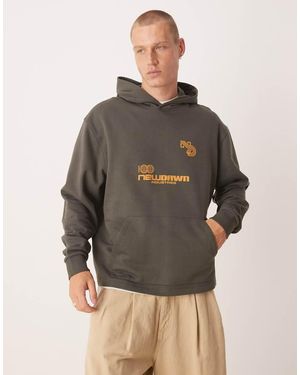 ASOS Dropped Shoulder Hoodie With Sporty Print - Grey