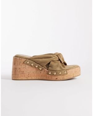 ASOS Tulip Wedge Sandals With Twist Detailing - Natural