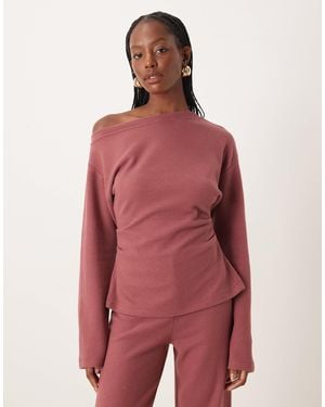 ASOS Supersoft Corset Waist Off Shoulder Tee - Red