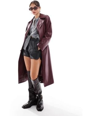 Stradivarius Leather Look Trench Coat - Red