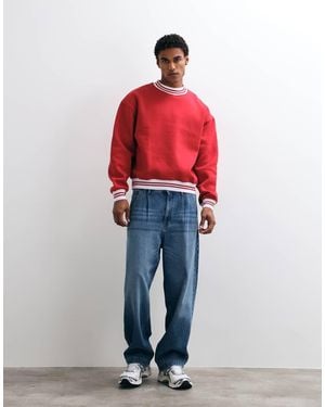 ASOS Oversized Crew Sweatshirt With Contrast Ribs And Tipping - Red