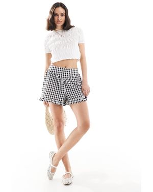 Wednesday's Girl Ruffle Edge Gingham Shorts - White