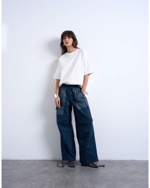 TOPSHOP Two Toned Cargo Pants With Deep Pockets - White
