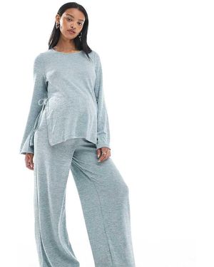 Mama.licious Mamalicious Maternity Slubby Knit Wide Leg Trouser Co-ord - Blue
