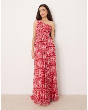 LACE & BEADS Tulle One Shoulder Scarf Neck Maxi Dress - Pink
