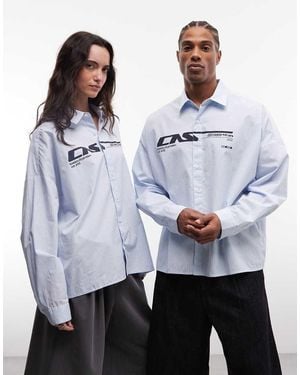 Collusion Camisa A Rayas De Corte Cuadrado Extragrande Y Manga Larga Con Estampado Gráfico De - Gris