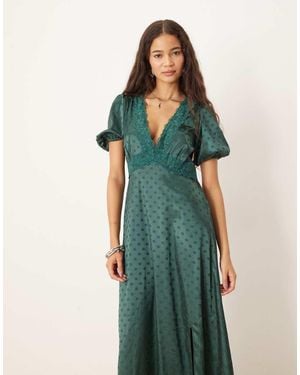 Lovedrobe Polka Dot Short Sleeve V Neck Midaxi Dress - Green