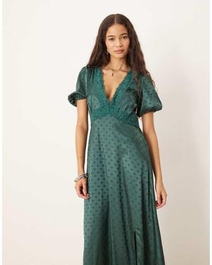 Lovedrobe Polka Dot Short Sleeve V Neck Midaxi Dress - Green