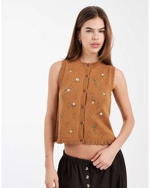 New Look Floral Stitch Knitted Waistcoat - Multicolour