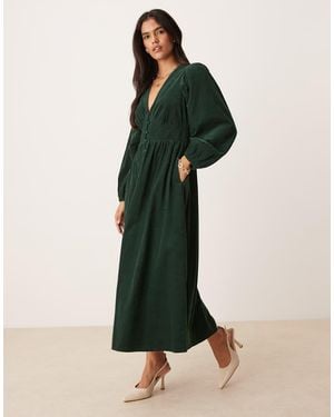 Nobody's Child Riley Corduroy V-neck Midi Dress - Green