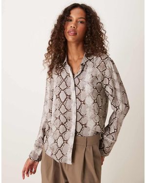 Mango Overhemd Met Slangenprint - Naturel