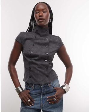 Weekday Hoogsluitende Top Met Kapmouwen En Knopen - Blauw